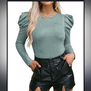 Prologue Puff Long Sleeve Crew Neck Mint Green Pullover Tight Knit Shirt Small